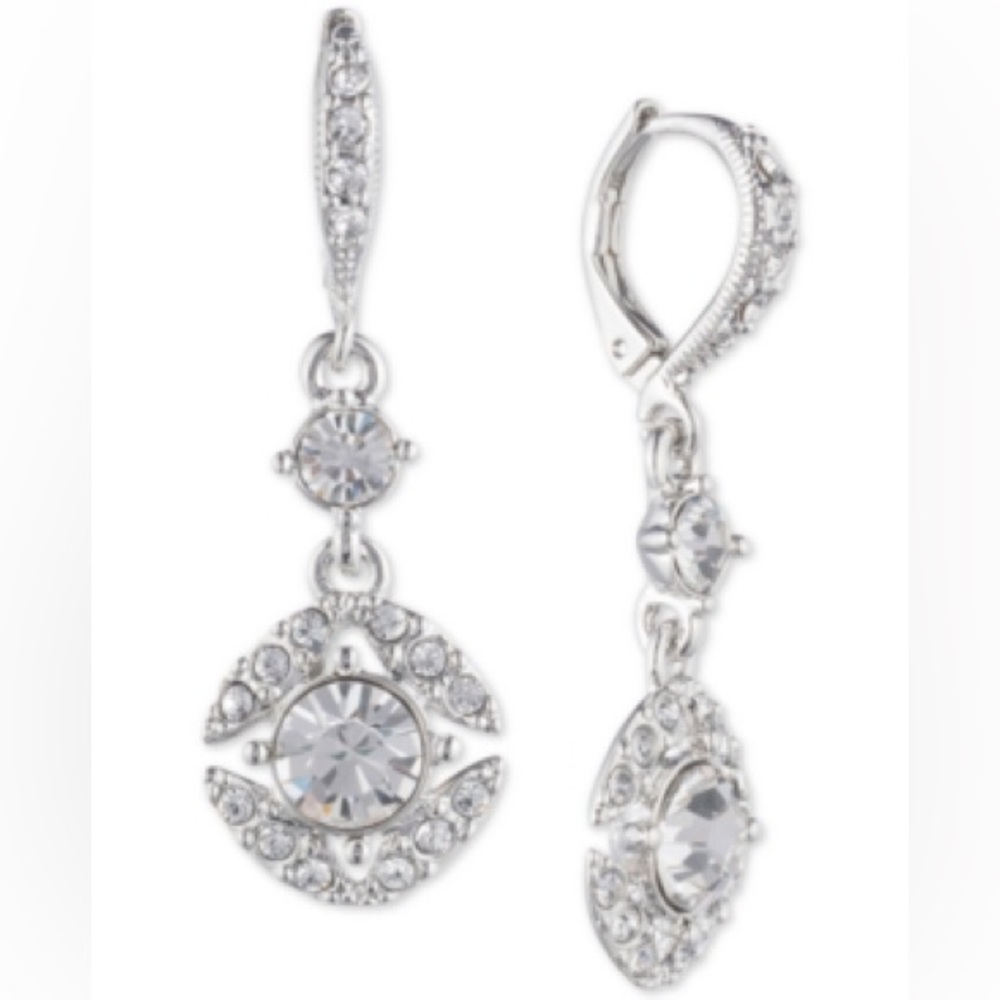 NEW Givenchy Crystal Silver Drop Earrings